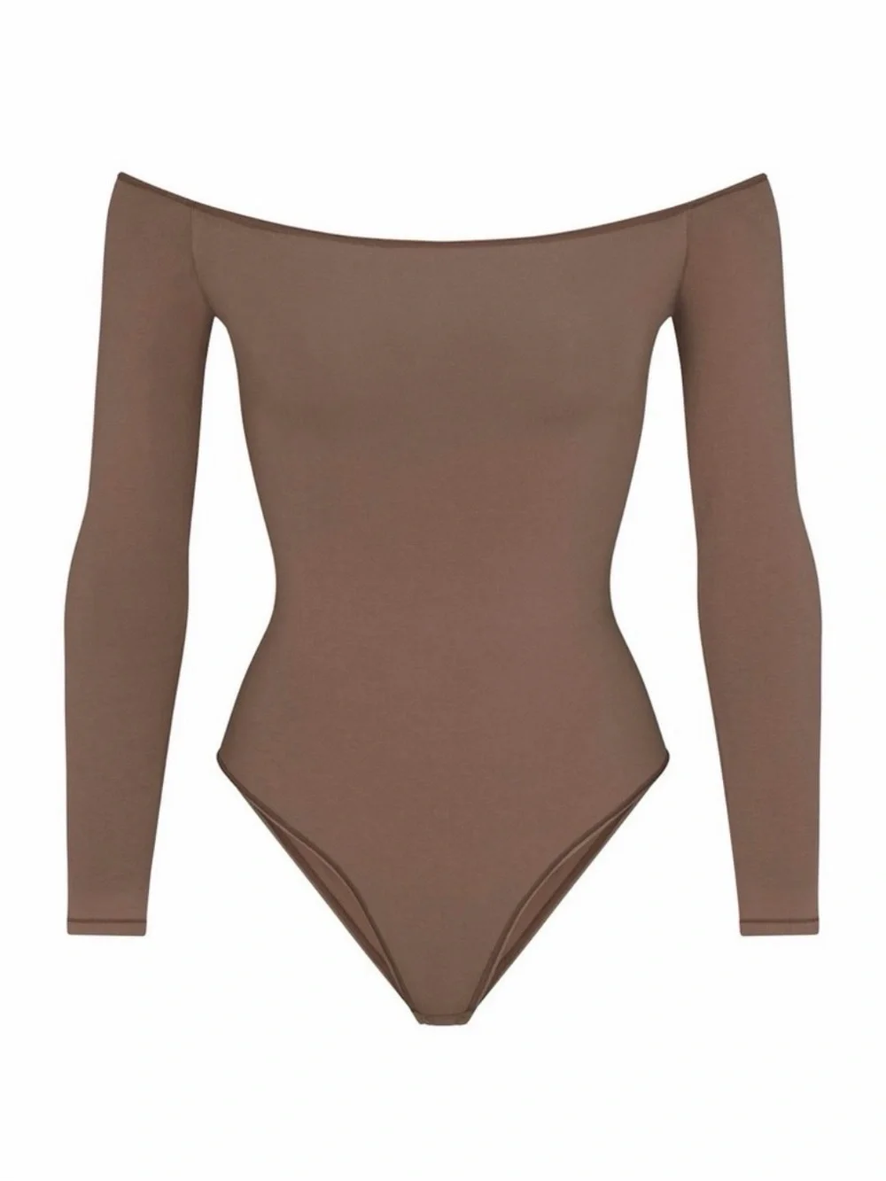 Skims Off-Shoulder Long Sleeve Women’s Bodysuit - Brown